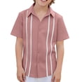 thumbnail image 2 of Zpanxa Toddler Boys Vertical Eyelet Stripe Trim Button Down Short Sleeve Shirts Lapel Collar Summer Casual Woven Dress Tops for Kids, 2 of 9