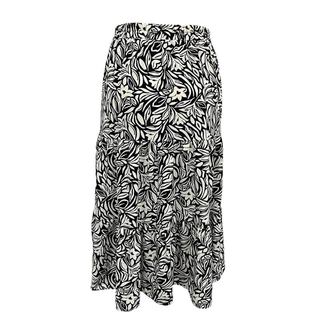 Falda George para Mujer Larga con Elástico en Cintura Estampado Hojas Negro Talla G