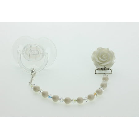 Clear Milky Cream Rosette Pacifier Clip
