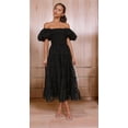 thumbnail image 3 of Women'S Puffy Short Sleeve Square Neck Smocked Tiered A Line Maxi Long Dresses Black S, 3 of 8