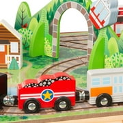 Melissa & Doug 17-Piece Wooden Take-Along Tabletop Railroad and Trains, for Kids and Toddlers 3+