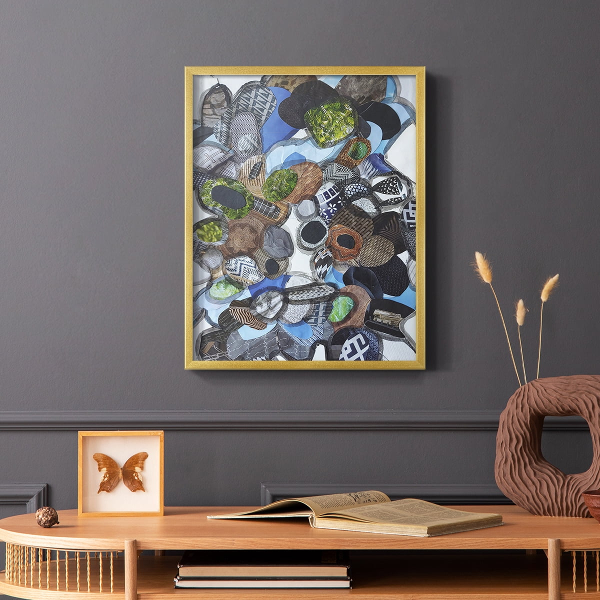 Catalina Island Blue Glass Framed Print in Gold Solid Wood Framed Print No Nail Hanging