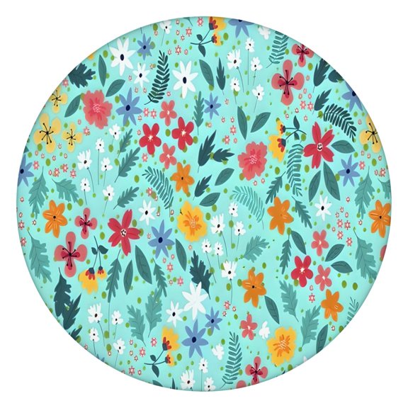 Pioneer Flower Floral Print Pattern Round Fitted Tablecloth with Elastic Edge,Dining Table Cover Waterproof,Outdoor Round Tablecloth for Camping,Dining,Indoor and Outdoor