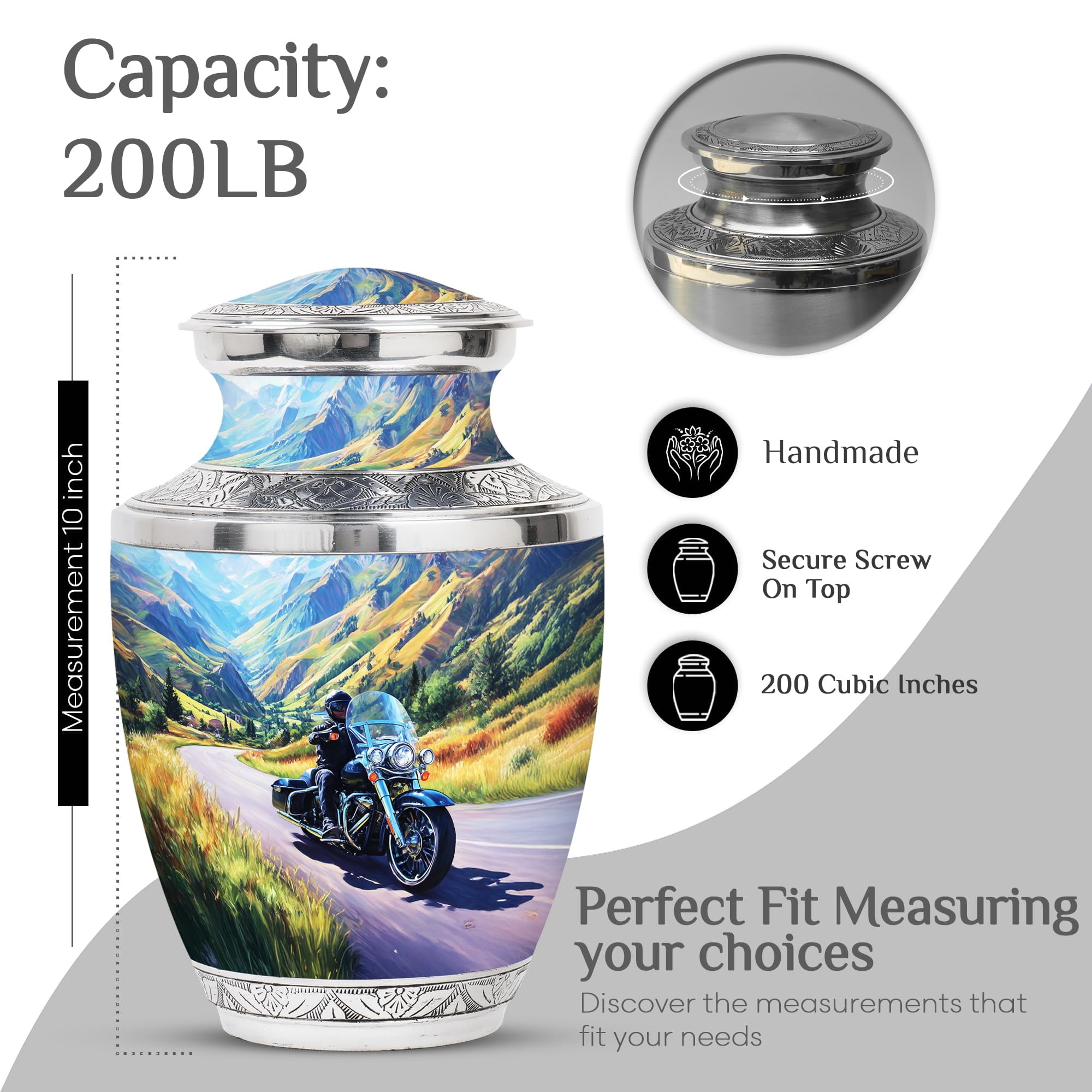 SUBSH Motorcycle Urn - Miniature Urns for Human Ashes - Secure Lid - Urn for Ashes for Men - Ash Urns - Decorative Memorial (10 inch)