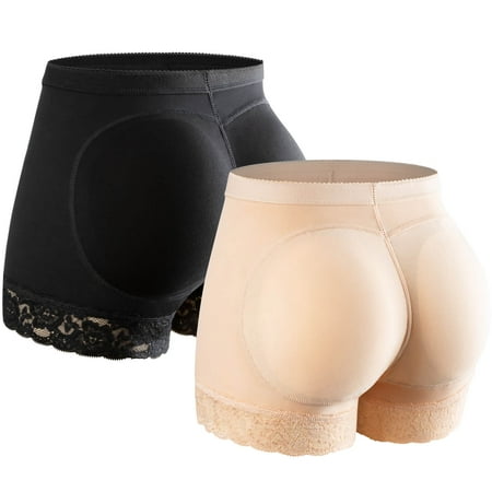 

VASLANDA Womens Butt Lifter Padded Lace Panties Seamless Hip Enahncer Body Shaper Boyshort Underwear 2 Pack