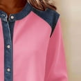 thumbnail image 6 of Womens Shirt Denim Patchwork Button Down Long Sleeve Open Front Womens Work Shirt,Pink,M, 6 of 7