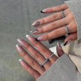 thumbnail image 1 of 24 unidades de uñas para mujer, estilo ovalado, estilo francés, blanco y negro, con diseño de pato mandarín, para verano, herramientas de manicura de bricolaje, pegatinas de cobertura total, 1 of 5