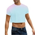 thumbnail image 2 of Zylanna Men's Casual T-Shirts, Navel Exposed Fashion Crew Neck Short Sleeve Shirts for Men Tee Light Blue Size S, 2 of 8
