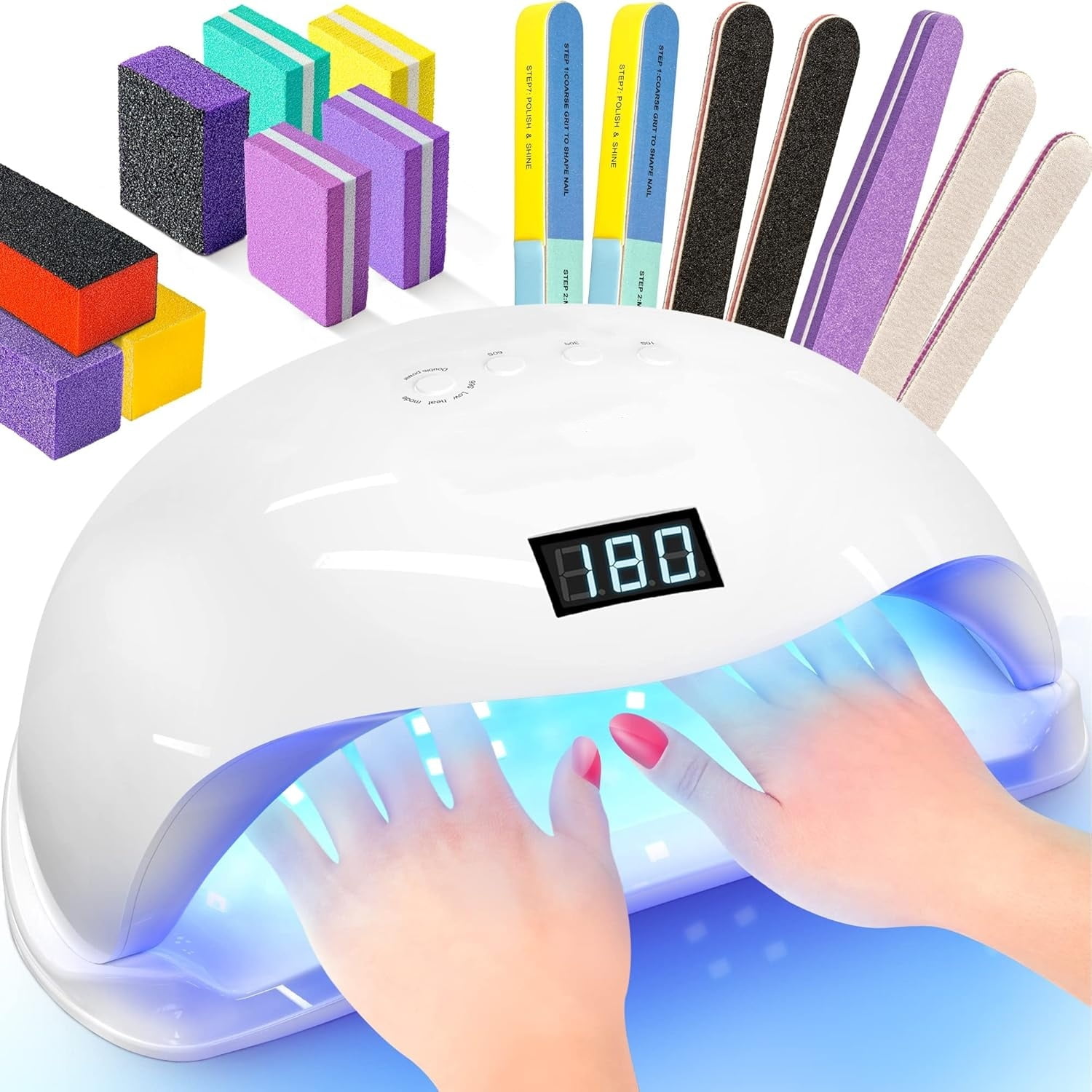 180W UV LED Nail Lamp – Professional Fast Nail Dryer for Gel Polish with 57 LEDs, Auto Sensor, LCD Display, 4 Timer Settings, Cures Fingernails & Toenails, Salon Quality for All Gel Types