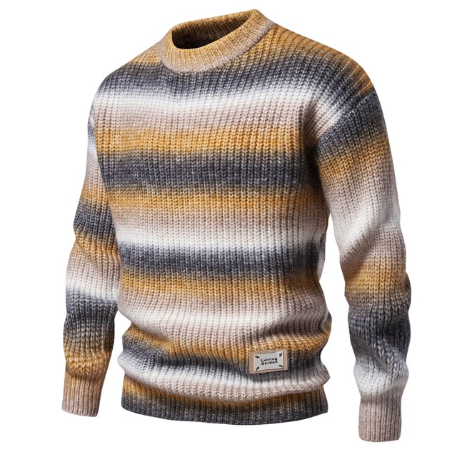 Styesk Pull Homme à Rayures Pull-Over en Tricot Torsadé Col Rond Confortable Doux Surdimensionné Décontracté Ample Sweaters avec Bord Nervuré