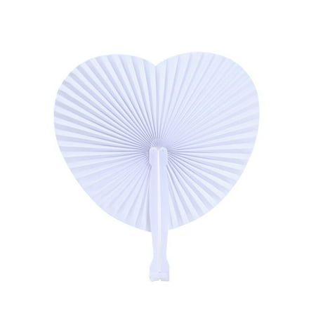 

HOMEMAXS 30 PCS White Folding Paper Fans Heart Shaped Assortment with Plastic Handle for Wedding Favor Party Bag Filler