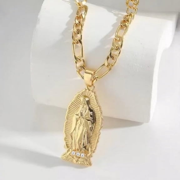 Catholic Necklaces For Men/Women 14K White Gold Pendant Religious Mother Virgin Mary Jewelry Christmas Gifts