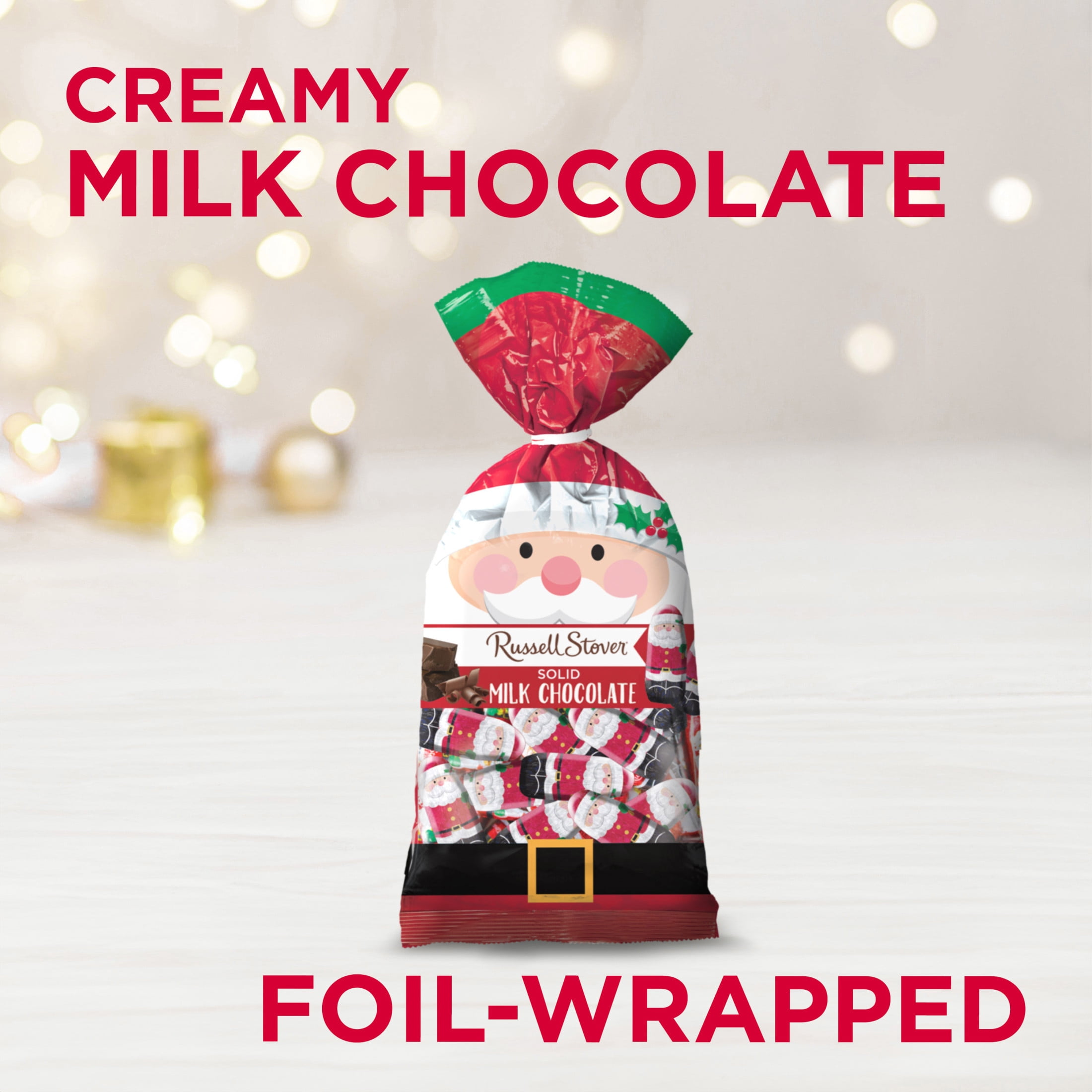 (2 pack) RUSSELL STOVER Christmas Foil-Wrapped Santas in Solid Mik Chocolate Gift Bag, 10 oz. (≈ 40 pieces)