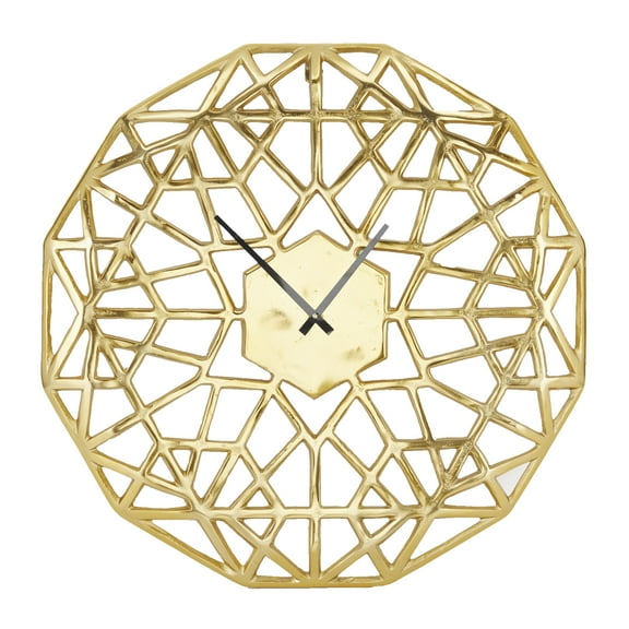 DecMode 24" Gold Aluminum Geometric Wall Clock with Cut Out Design