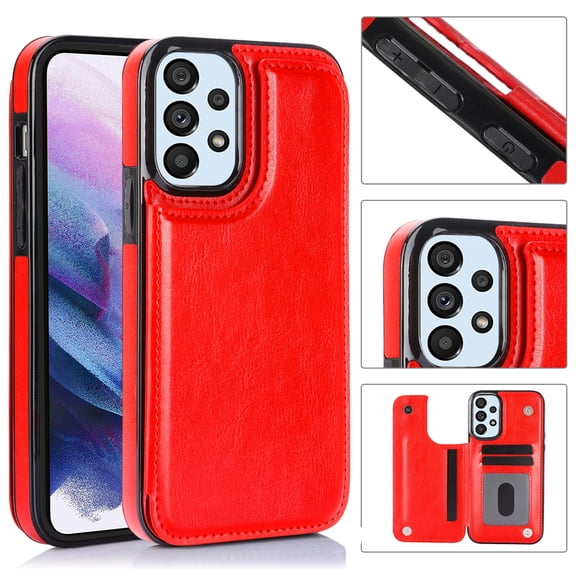 For Samsung Galaxy A53 5G Wallet Case with Card Holder, Premium PU Leather Kickstand Credit Card Slots Case,[RFID Blocking] Double Magnetic Clasp Back Flip Durable Shockproof Cover, Red