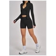 thumbnail image 3 of PISONIC Workout Sets for Women 3 Piece Long Sleeve Zip Up Jacket, V-neck Cami Tank Top, High Waisted Yoga Shorts Gym Athletic Sets, 3 of 7