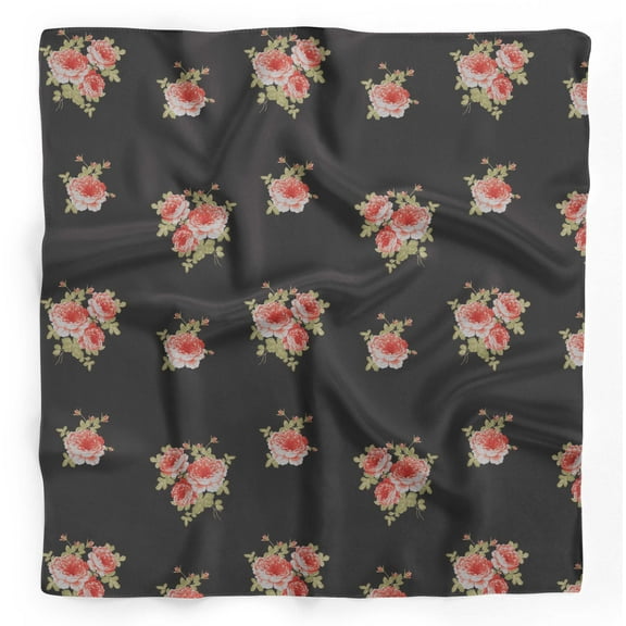Bimba Black Leaves & Camellias Floral Printed Pure Silk Scarf For Hair Neck Head Bandanas For Women 40 x 80 Inches