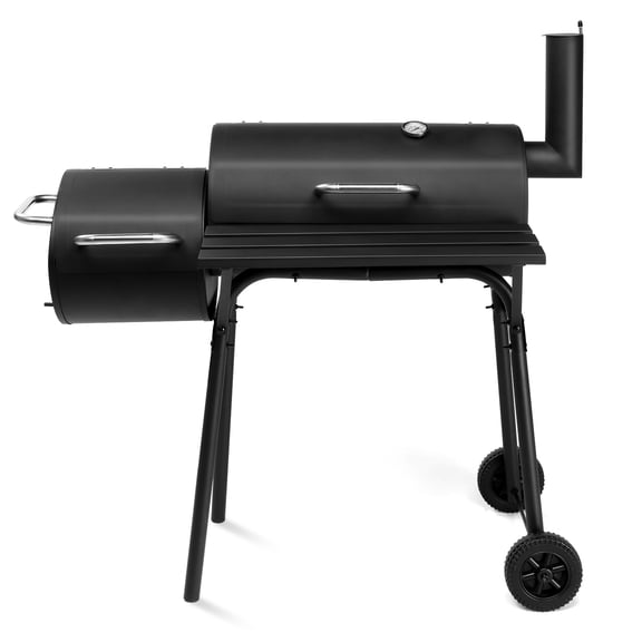 Barrel Charcoal Grill with Offset Smoker, All Metal Outdoor BBQ Grill with Side Table Wheels for Backyard Patio Garden Cooking