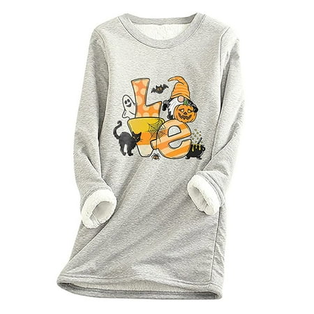 

Egmy Sweaters for Women O-Neck Loungewear Nightgowns Long Sleeve Halloween Print Fall Fleece tops
