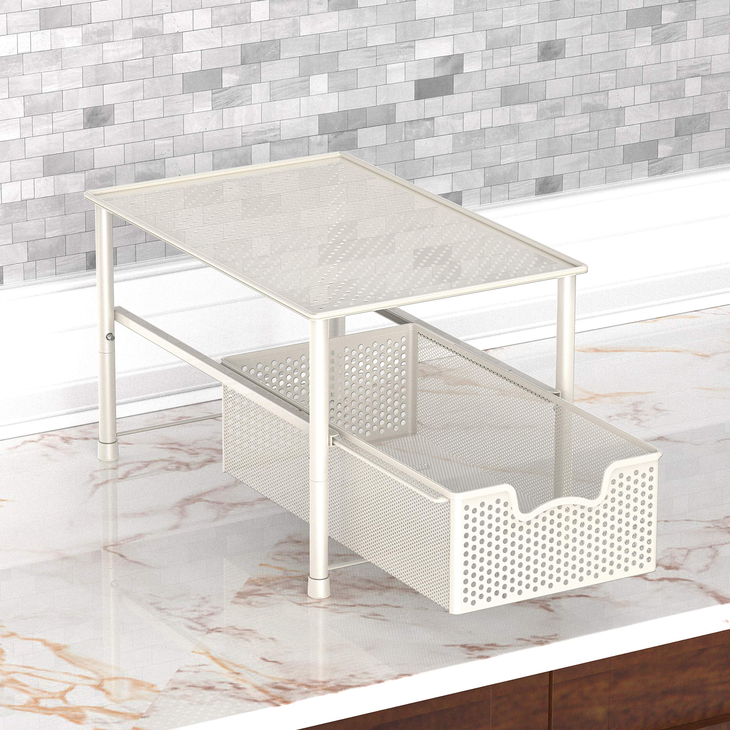 Stackable Under Sink Cabinet Organizer Drawer Sliding Basket Storage White Durable Space Saver