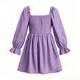 thumbnail image 5 of Auroural Girls Long Sleeve Dresses Kids Girls Summer Cute Solid Color Long Sleeve A Line Dress Pleated And Ruffle Sleeve, 5 of 6