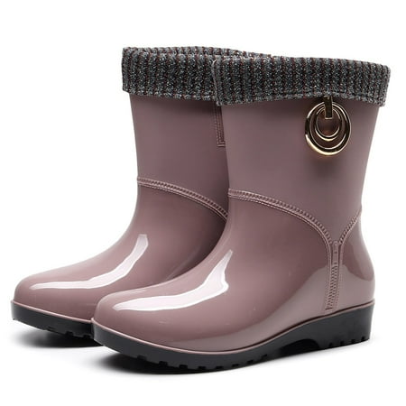 

Follure Punk Style Mid Warm Snow Boots Women s Non-Slip Rain Boots Outdoor Water Shoes