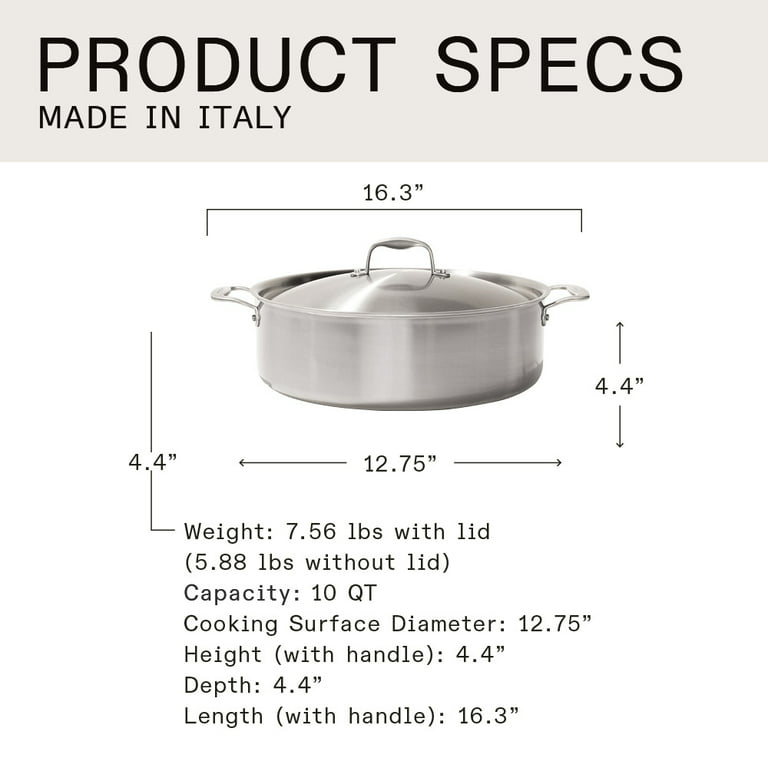 Made In Cookware - 10 Quart Stainless Steel Rondeau Pot w/ Lid 