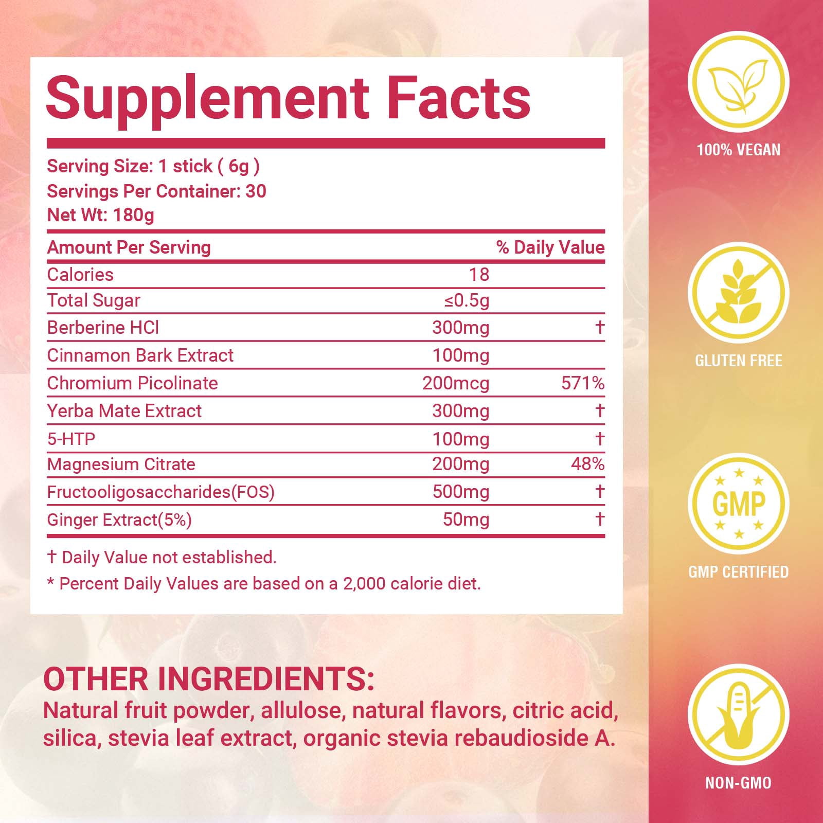 Cutting Drink Mix - with Berberine, 5-HTP, Yerba Mate & Magnesium - Healthy Weight Management & Gut Health - Vegan, Sugar-Free - 30 Packs