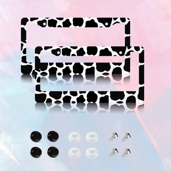 2PC-Cow Spot License Plate Frame, Cute License Plate Frames Pink Tropical Car Plate Frame Holder Cover for Women Men with 2 Holes,12x6 Inches
