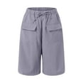 thumbnail image 4 of vigerkar Bermuda Shorts for Women Summer Casual Loose High Waisted Drawstring Beach Knee Length Pants with Flap Pockets Light Gray, S, 4 of 5