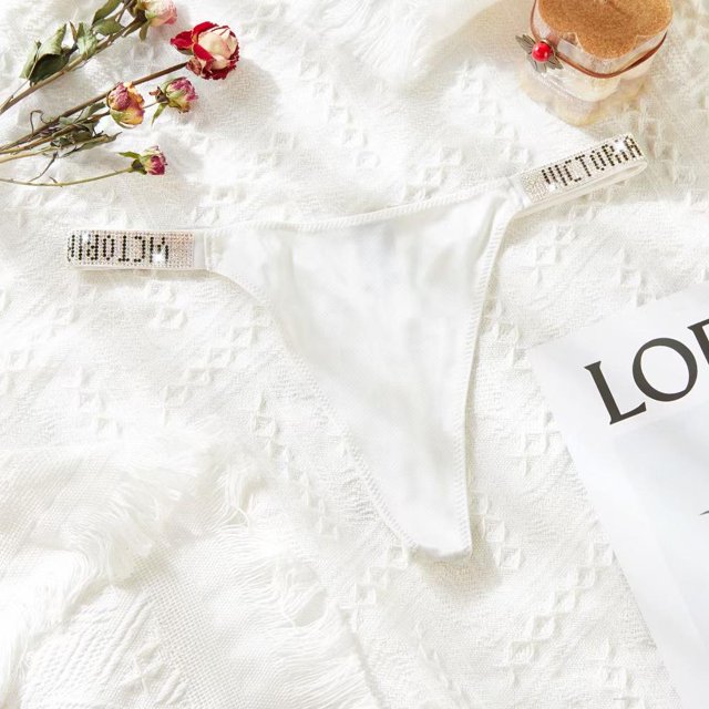Bragas Sin Costuras Victoria's Secret Para Mujer Letra De Lujo Diamantes De Imitación Lencería G String Diseño De Marca Confort Satén Íntimos Ropa Interior Rosa