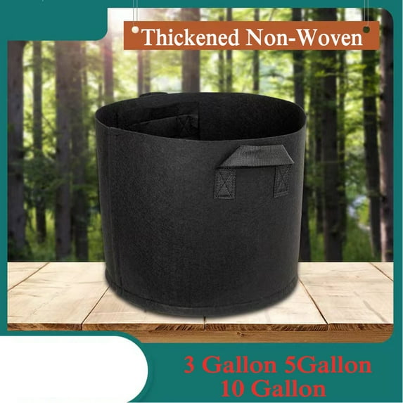 3/ 5/10-gallon Fabric Growth Bag, Heavy Duty Thickened Fabric Flowerpot, Inflatable Fabric Flowerpot with Handle, Non-woven Fabric Bag Suitable for Vegetables, Flowers, Mushrooms (black)