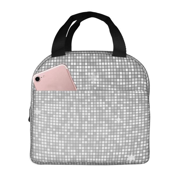 Easygdp Silver Mosaic Bolsa Térmica Premium - Tela Oxford Impermeable, Gran Capacidad, Bolsillo Frontal, Unisex para Trabajo, Escuela, Actividades al Aire Libre y Picnics