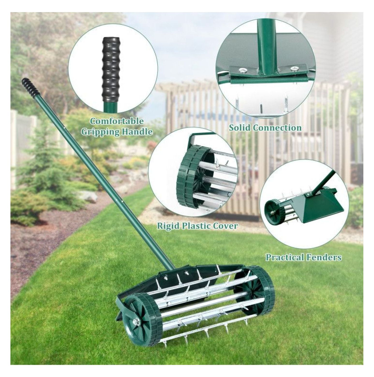 Rolling Lawn Aerator 18 Inch - Garden Soil Aerator with Splash Guard - Lightweight Steel Aerator Tool for Water & Nutrient Absorption - Lawn Care