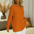 thumbnail image 5 of Yrmaups Loose Fit Button Down Long Sleeve Top for Women, Plus Size Collared Casual Blouse, Soft Solid Pullover Tee for Fall Winter Office Daily Wear, Orange XL, 5 of 7