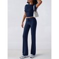 thumbnail image 6 of Women'S 2 Piece Lounge Sets Short Sleeve Tops Fold-over Flare Pants Casual Outfits Matching Set Dark Blue XL, 6 of 10