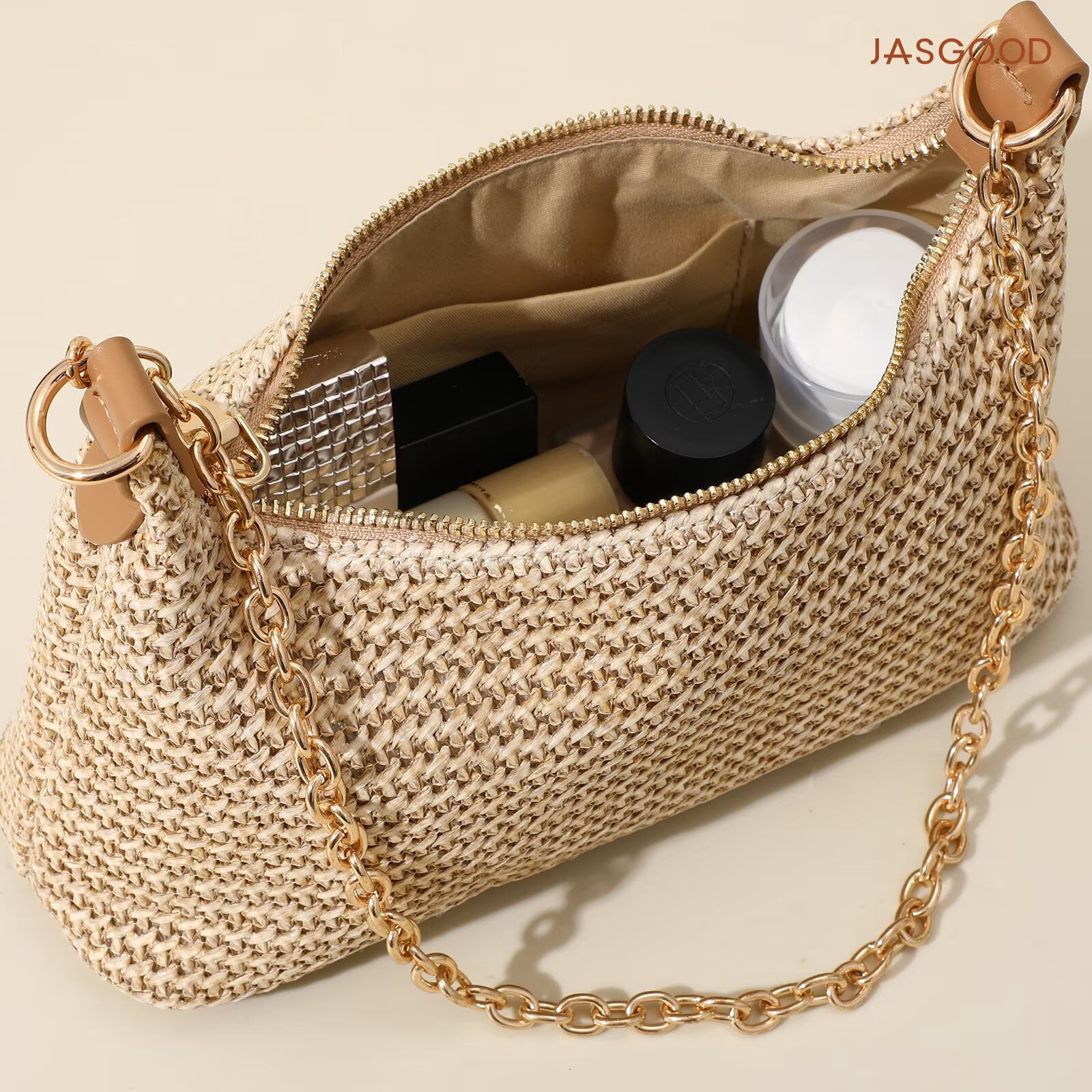 JASGOOD Beach Bags for Women Summer Straw Purse Boho Woven Shoulder Bag Vacation Handbag Crochet Purse