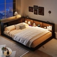 thumbnail image 3 of Queen Size Wood Daybed with Storage Shelves, USB Ports and LED Lights, Multifunctional Solid Wood Daybed for Bedroom, Guest Room, Home Office, No Box Spring Needed, Brown, 3 of 10