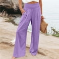 thumbnail image 6 of Aboser Womens Cotton Linen Palazzo Pants with Pockets Smocked High Waisted Pants Loose Fit Beach Lounge Pants Flowy Wide Leg Travel Trousers Purple L, 6 of 6