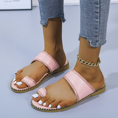 

Summer New Women s Shoes Solid Color Sequin Edge Casual Slipper Toe Sandals Women