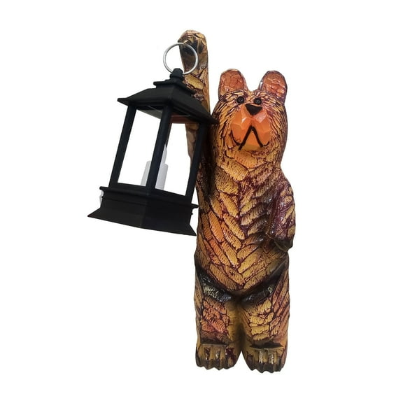 PRINxy Outdoor Bear Decor for Yard,Garden Statue with Solar Lights,Resin Figurine Lights,Black and Brown Animal Statue,Funny Figurine Decor for Outside Brown