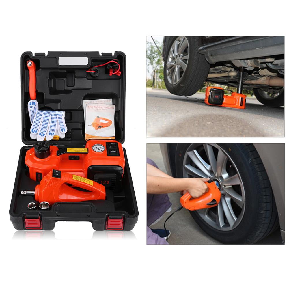 12V 3in1 5Ton Car Electric Hydraulic Floor Lift Jack Tire Inflator Pump LED GER 