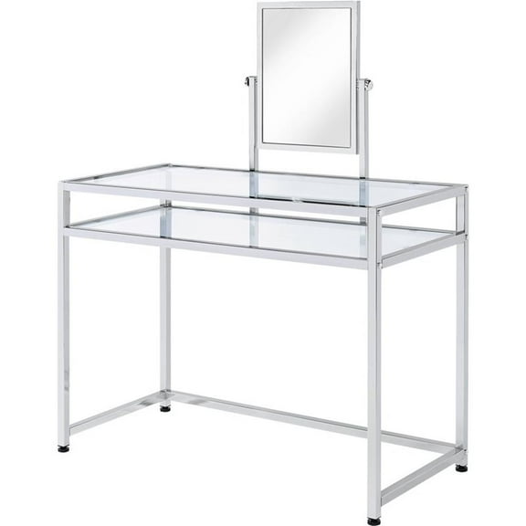 Bowery Hill Contemporary 3 Piece Metal Frame Vanity Set in Chrome