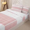 thumbnail image 2 of Castle Fairy Minimalist Horizontal Stripe Zipper Full Size Comforter Sets with Fitted Sheet and 2 Pillowcases,Retro Thin Band Zipper Bedding Set,Dusty Rose White,Reversible, 2 of 7