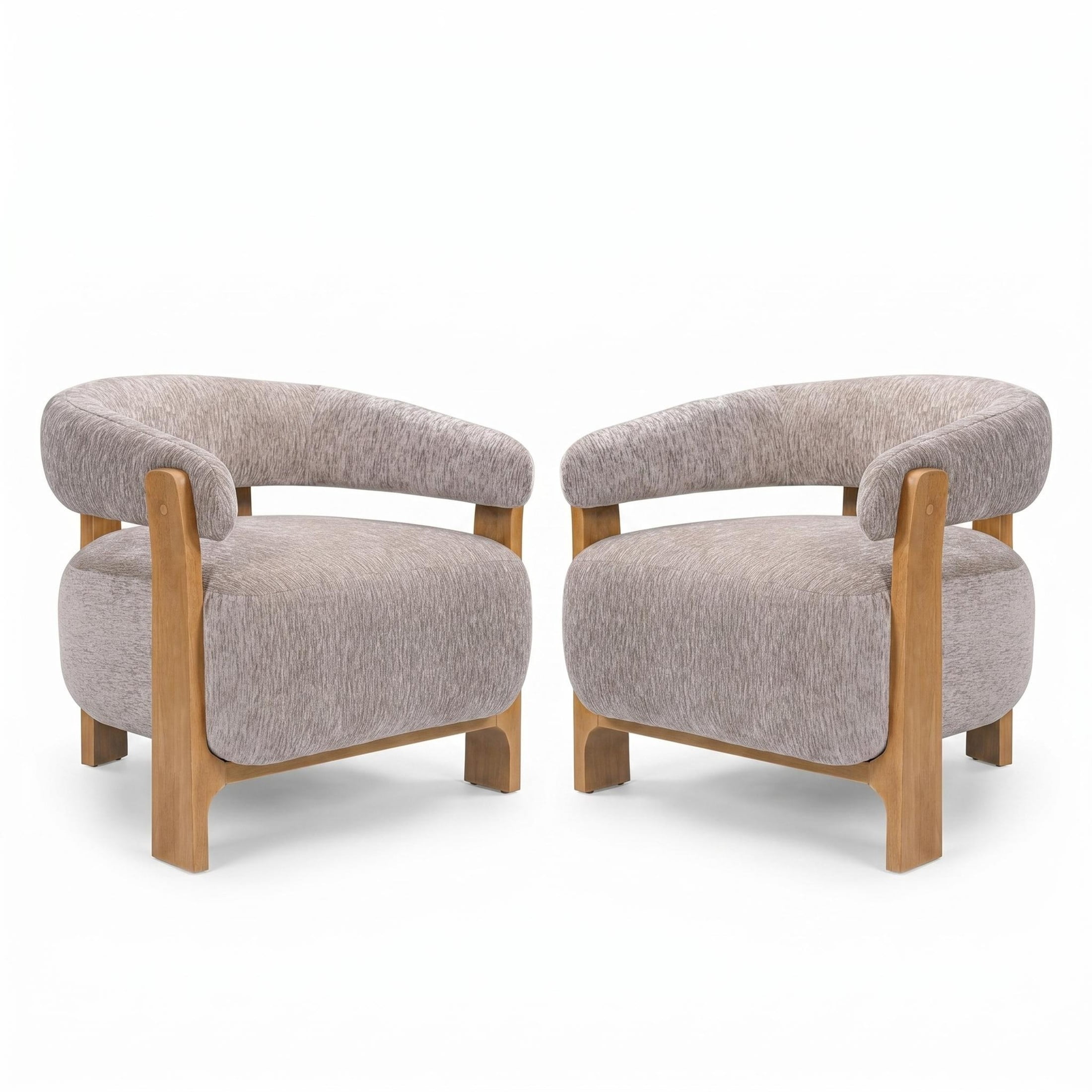 Christopher Knight Home Modern Curved Arm Accent Chair, Fabric Upholstery, Solid Wood Frame, Almond, Set of 2