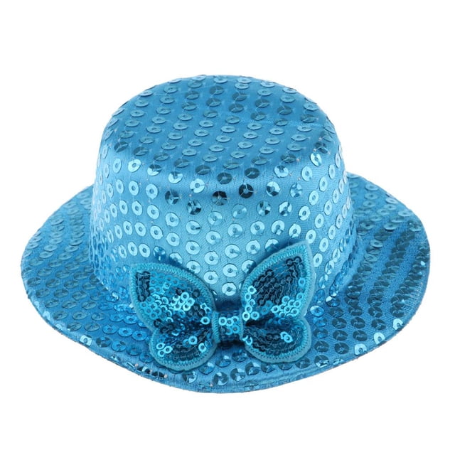 Sombreros de bombín redondos de muñeca multicolor Zulema Gorra de lentejuelas de muñeca Azul
