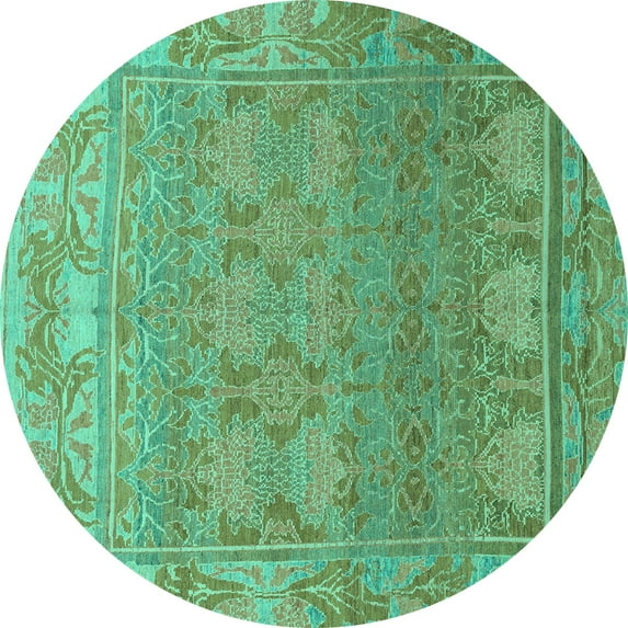 Ahgly Company Machine Washable Indoor Round Abstract Turquoise Blue Modern Area Rugs, 3' Round