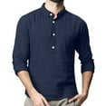 thumbnail image 4 of Fall Shirts for Men Baggy Cotton Linen Solid Pocket Long Sleeve Turn-down Collar T-Shirts Tops Blouses, 4 of 9