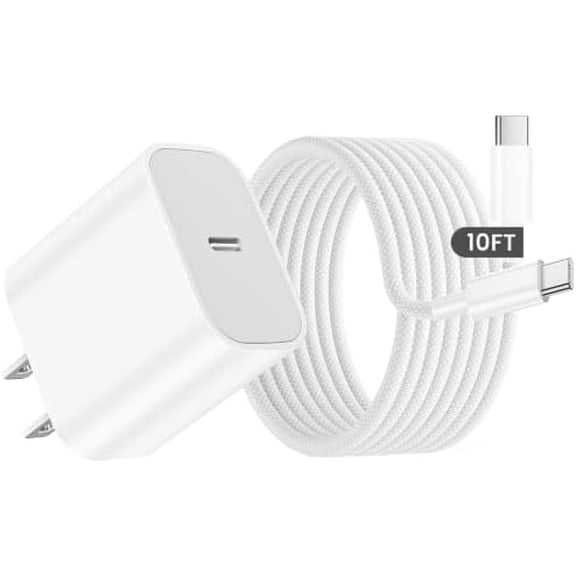 10FT Long Braided USB C Cable, 20W Type C Charger, Compatible with Apple iPad Pro/Air/Mini, iPhone 17/16/15, Power Adapter