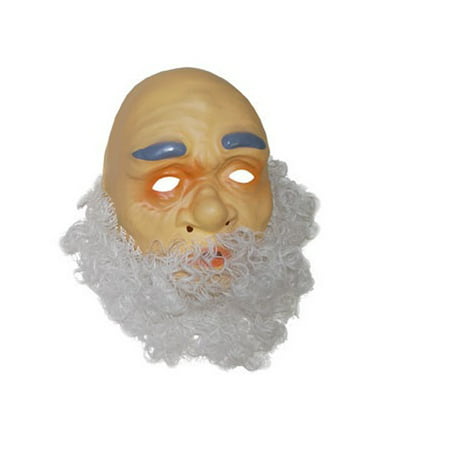 Plastic Mask Old Man Curly Hair Santa White Beard Costume